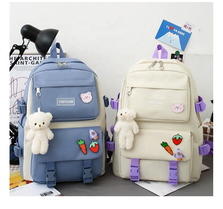 Hot Selling 5 in 1 School Book Bags Trend School Bag with Pencil Case Teenagers Middle Book Bagpack Backpack Canvas