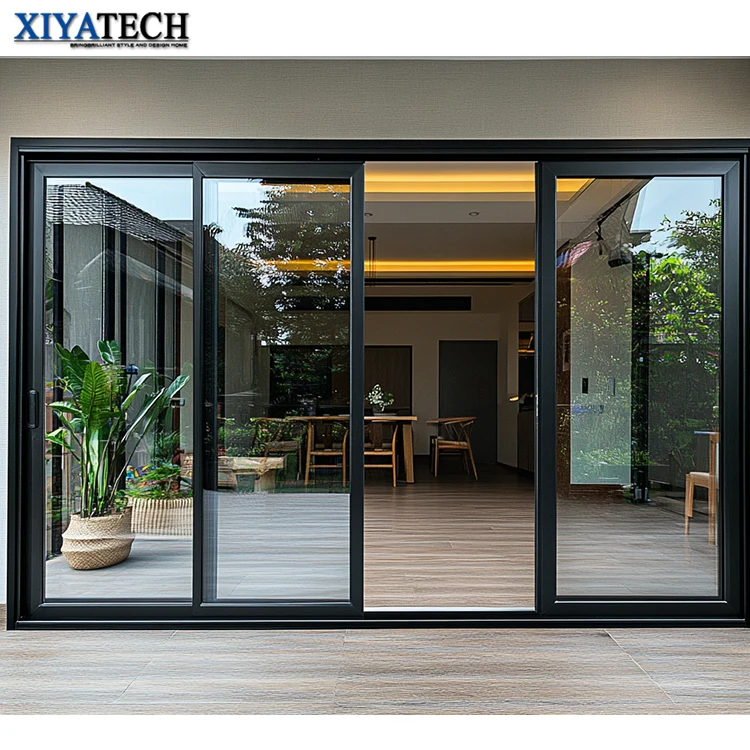 XIYATECH Luxury Simple Entrance Doors Residential House High Security Wind Proof Double Glazed Slide Door Glass Aluminum