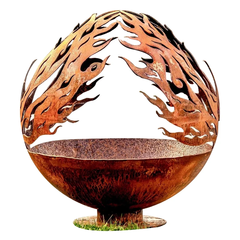 Laser cut hollow metal fire pit ball outdoor corten steel gardening decoration Fireball