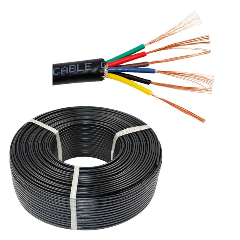 Custom power cables RVVP 6*0.2mm 24 awg pure copper electric wire flexible shielded PVC jacket Multicore Cable