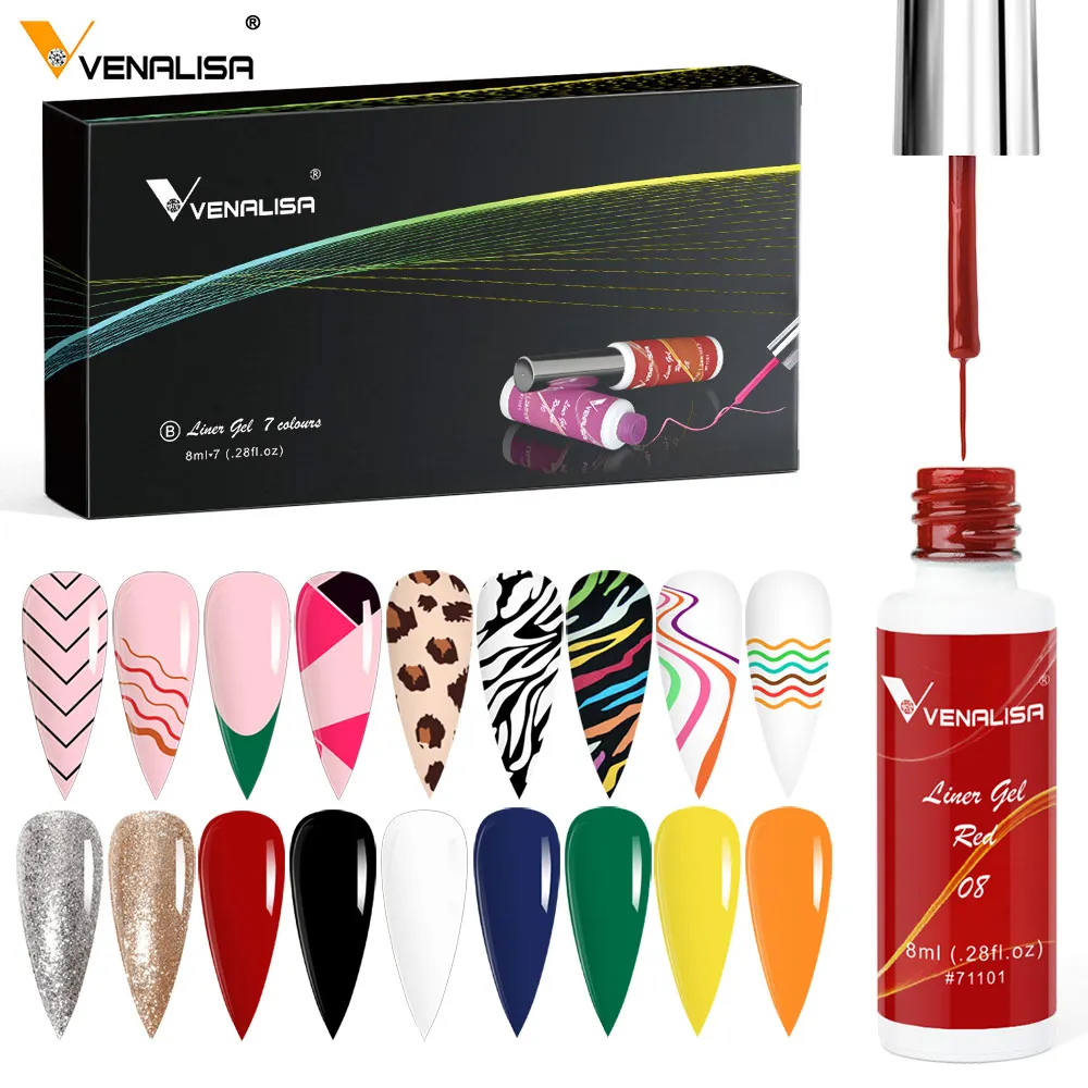 VENALISA New Year Christmas Gift 7pcs Liner Gel Set Kit DIY Nail Art Paint Draw Nail Gel 8ml Gel Liner Polish Kit Private Label