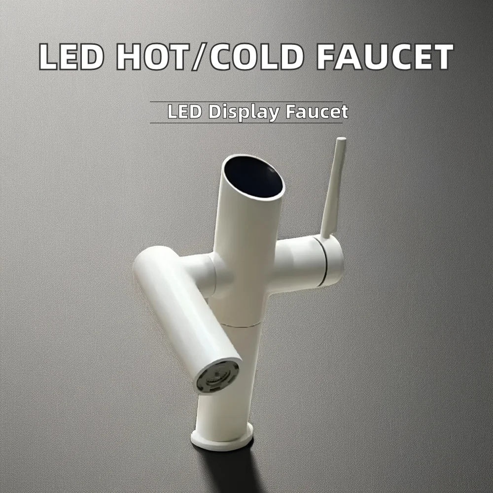 LED Digital Display Bathroom Faucet Mixer Luxury Cold and Hot Brass Basin Type with Ceramic Counter top for Gym Wash Basin