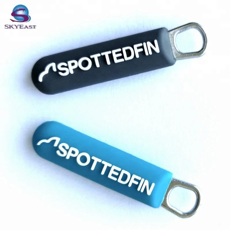 High Quality Custom Style Round Edges Raised Logo Rubber with Metal Zipper Pullers