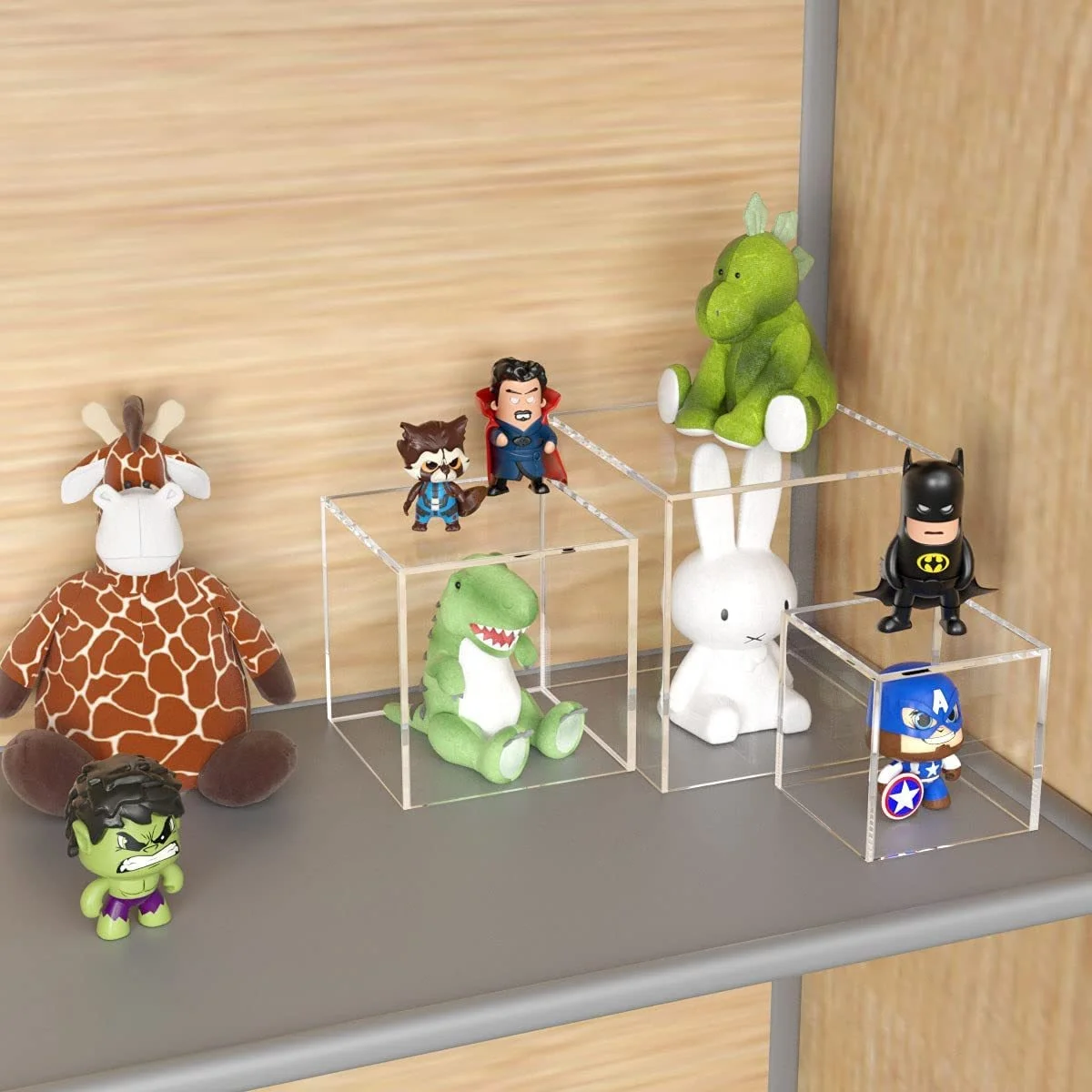 Custom transparent 5 sides acrylic display box clear cube riser dust proof storage case for collectibles