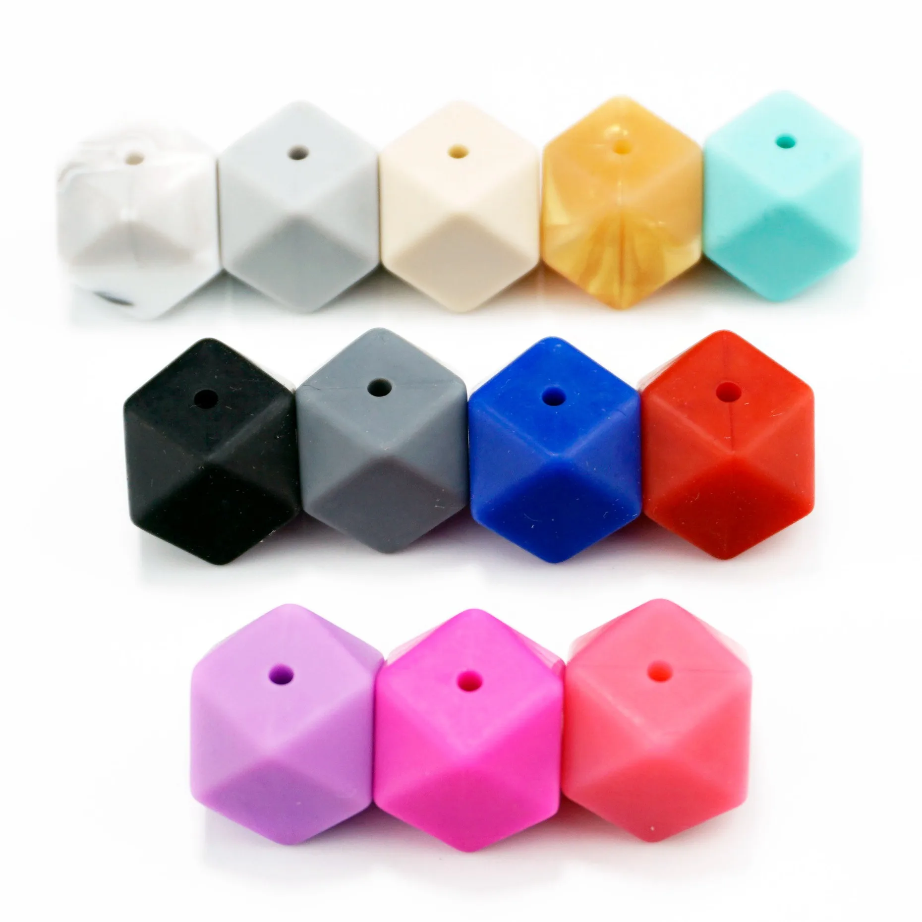Hot Selling Eco-friendly Safety Chewable Silicone Beads Silicone Hexagon Bead 17mm For Baby Teething DIY Jewelry Making