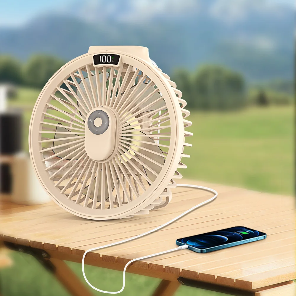 Portable USB Wireless Remote Control Smart Mini Ceiling Fan with Tripod LED Light for Camping