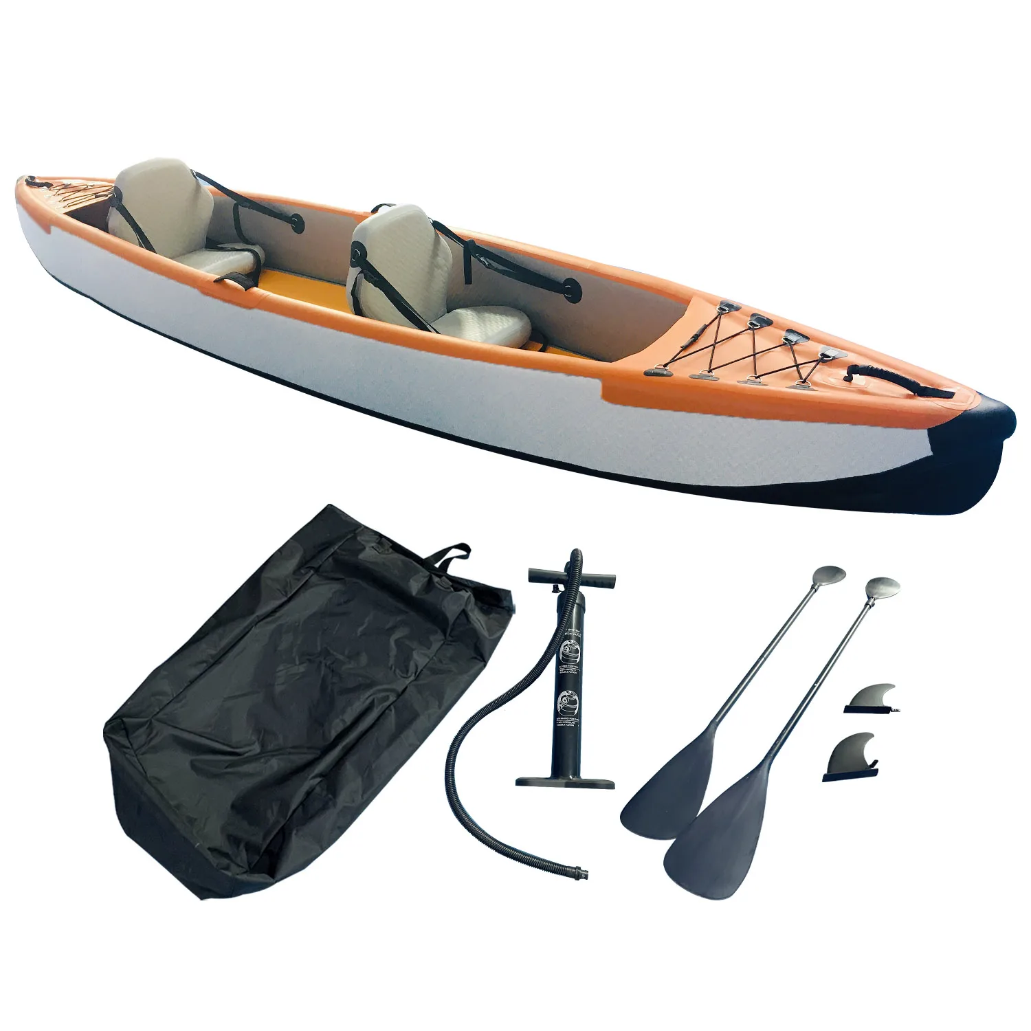Modular Fishing Inflatable Kayak Canoe Rowing Boat Fishing OEM PVC 2-Person Double Seats Detachable K2 Skiing with Paddles
