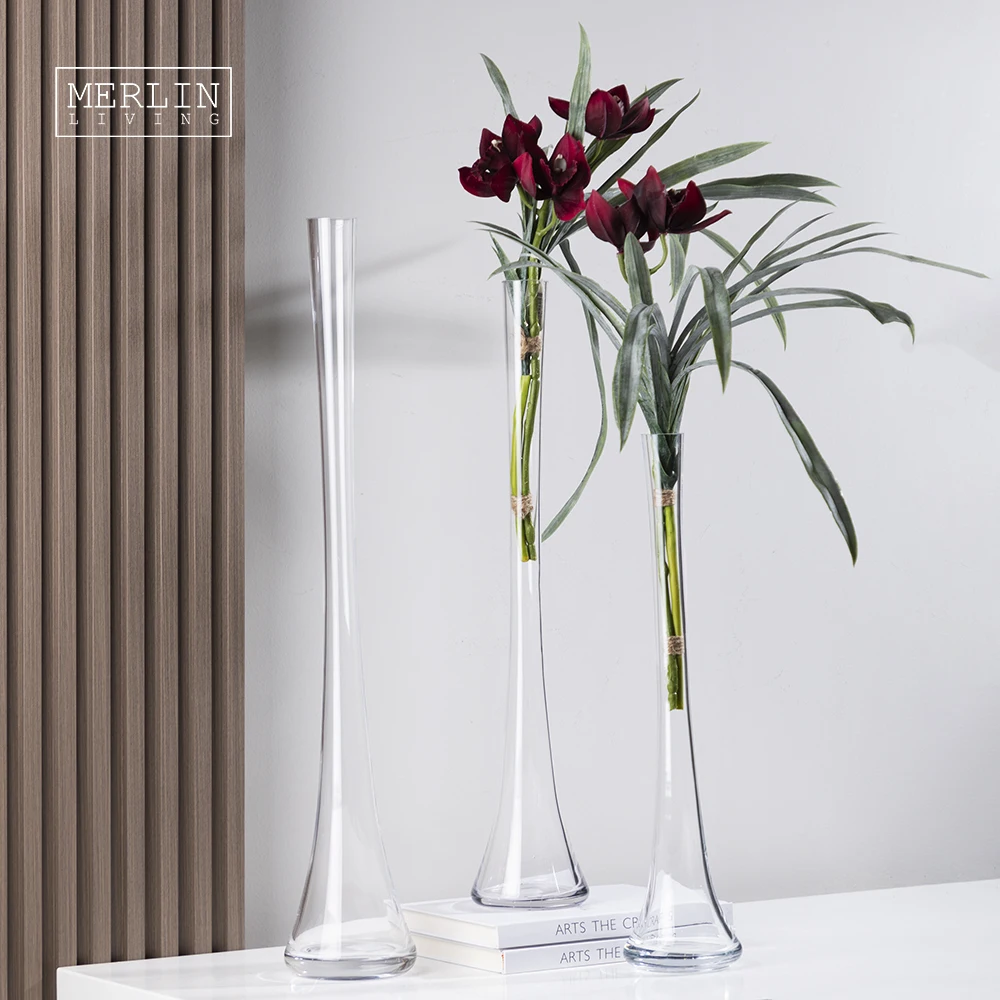 Merlin Living Luxury Glass Vase Hotel Decoration Strip Glass Vase Decoration For Glass Flower Vase