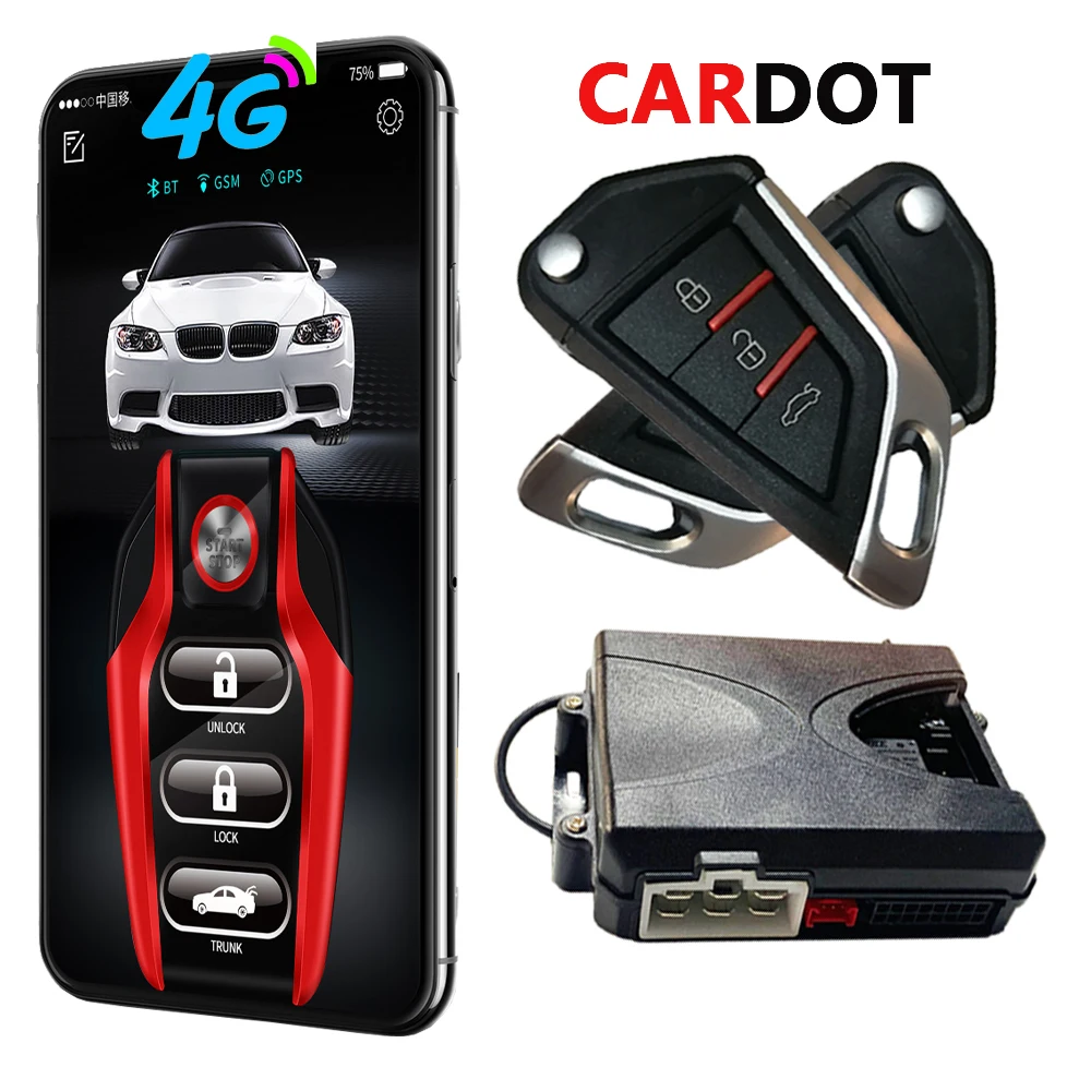 KOL  Cardot 4G Gps Gsm Smart Pke Keyless Entry  Remote Starter Engine Start Stop Car Alarm System