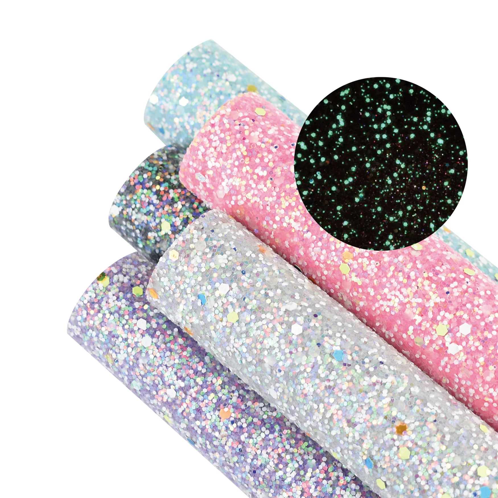 HSDLeather 20*34mm A4  Noctilucent Glitter Chunky Glitter leather for diy (62251183639)