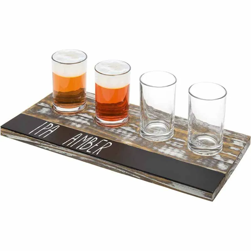 High Quality Wooden Flight Board Shot Glass Paddle Set Beer Wine Tasting Board Bar Serving Tray