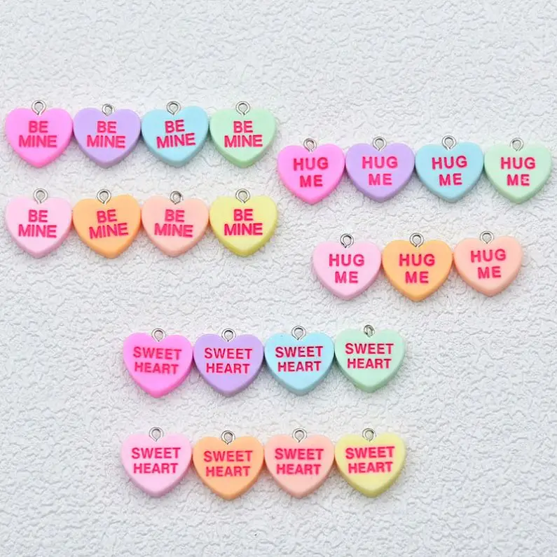 Colored Resin English Letters Love Heart BEMINE HUGME LOVE Acrylic Charms For DIY Bracelet Necklace Handmade Jewelry Making