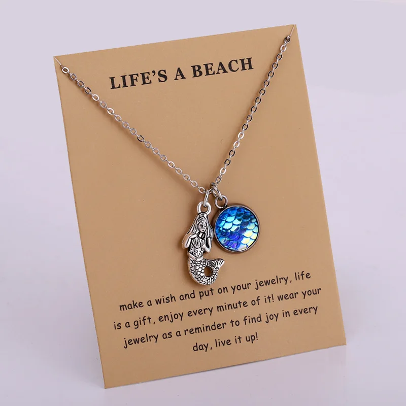 LWD60208 Ocean Jewelry Anchor Fish Shell Sand Dollar Shark Whale Starfish Seahorse Mermaid Wave Sea Turtle Collar Necklaces