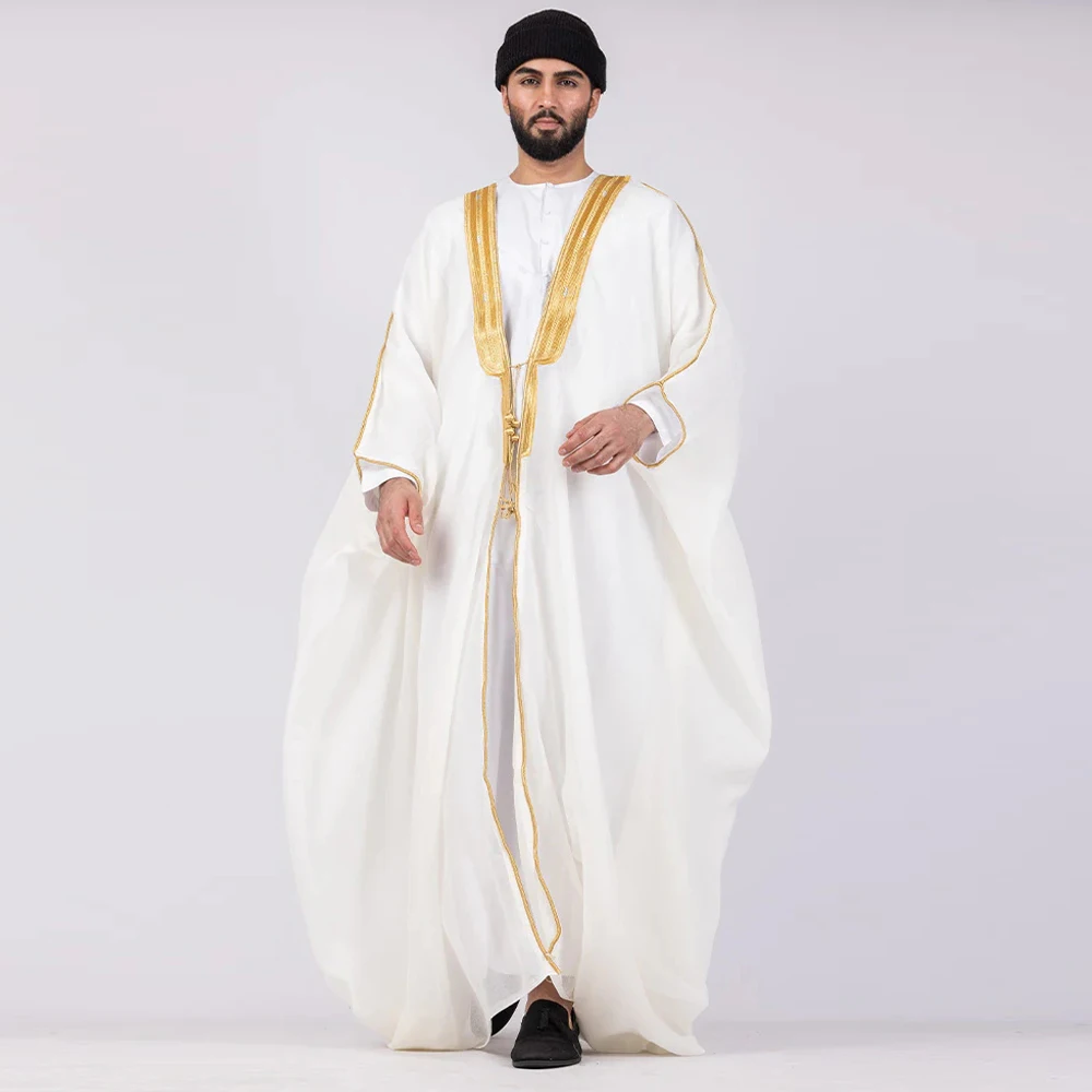 arab fabric Qatar Kuwait kurta design omani heavy islamic thobe bisht for men translucent stitching jubba abaya