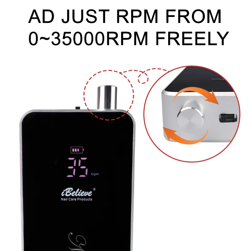 Private Label 60W 35000 Cordless Professional Brushless Or Coreless Portable Electric Manicure Pedicure Finger Nail Drill