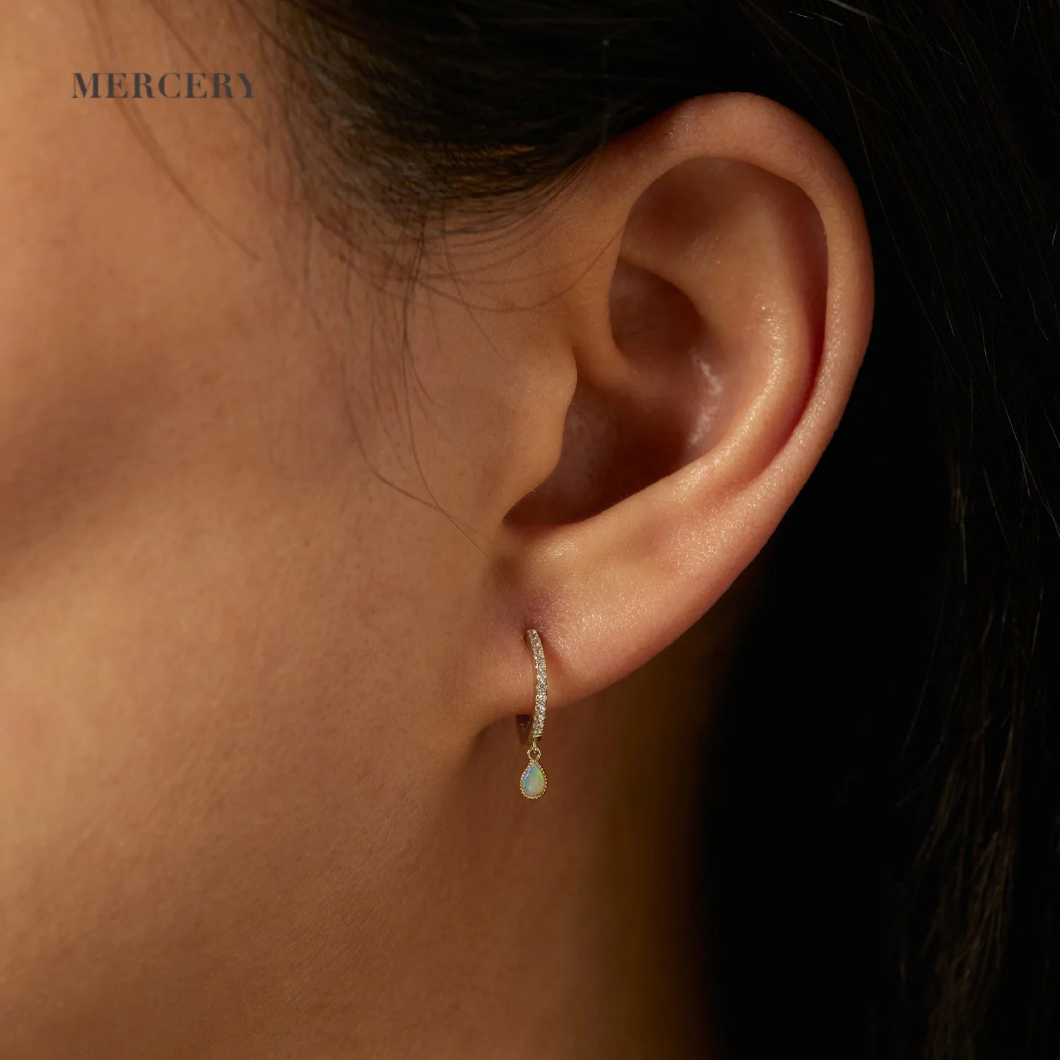 Mercery Charms Jewelry Dangle Earring GH-SI Diamond 14k Solid Gold Australian Opal Water Drop Huggie Earrings For Women