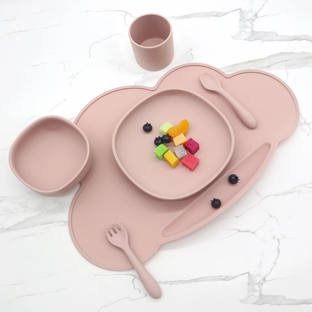 Food Grade Dishwasher Freezer Safe Infant Feeding Set Baby Tableware Suction Cup Bowls Plates Silicone Dishes