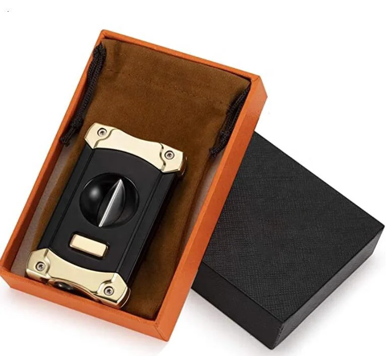 ROCKGEAR Stainless Steel V-Cut  Built-in Cigar Puncher Cigar Cutter