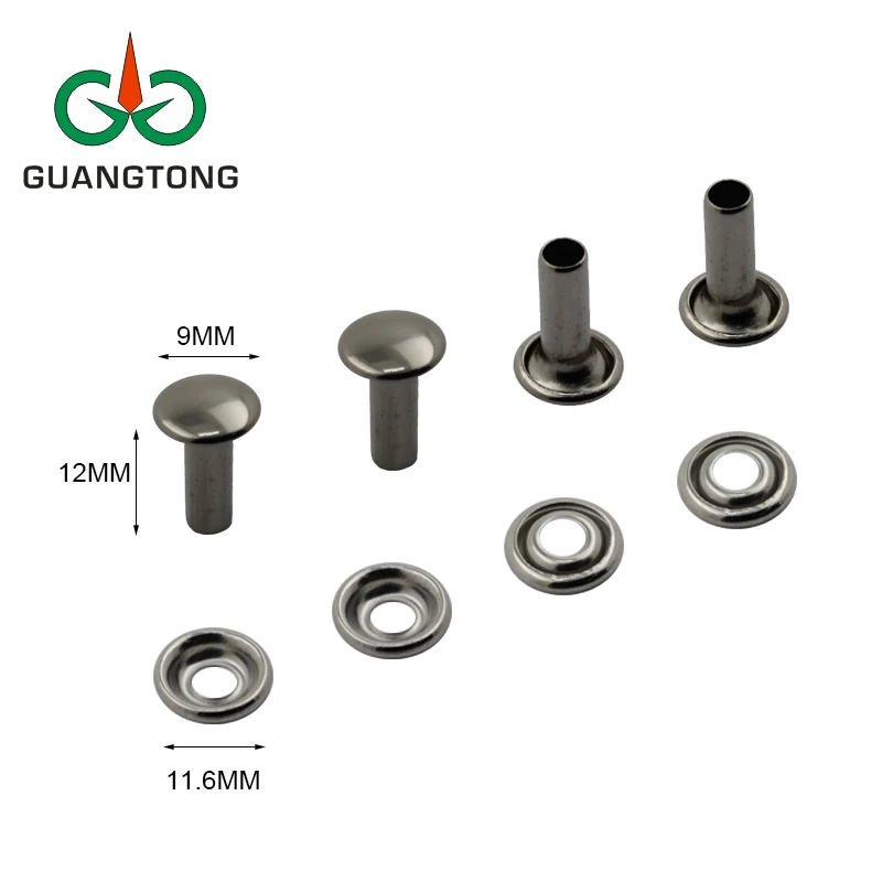 China rivet manufacturers 9mm round head nickel free silver brass semi tubular metal hollow rivet for bag hat