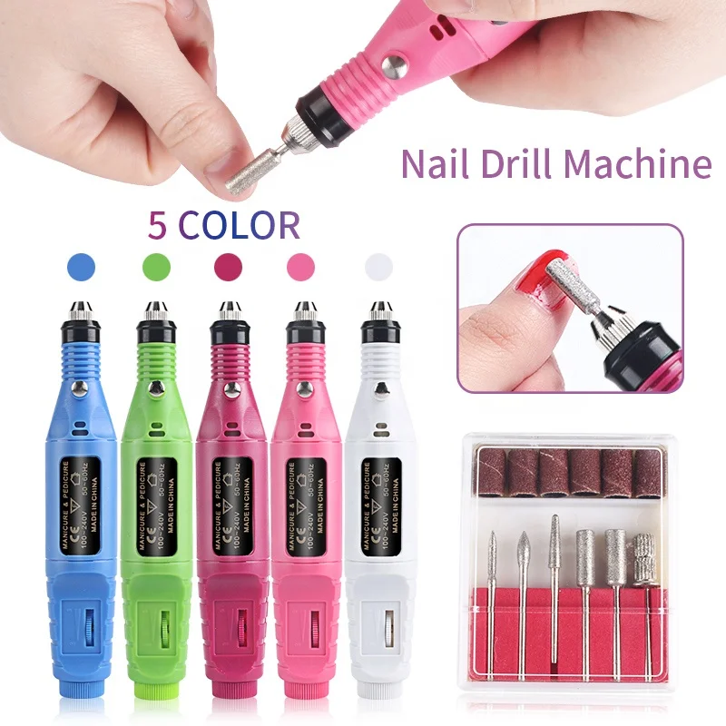 Professional Electric Nail Drill Machine 5 Colors Electric Nail Sander Electric Manicure Tool  Nail Drill Machine With Bits Set