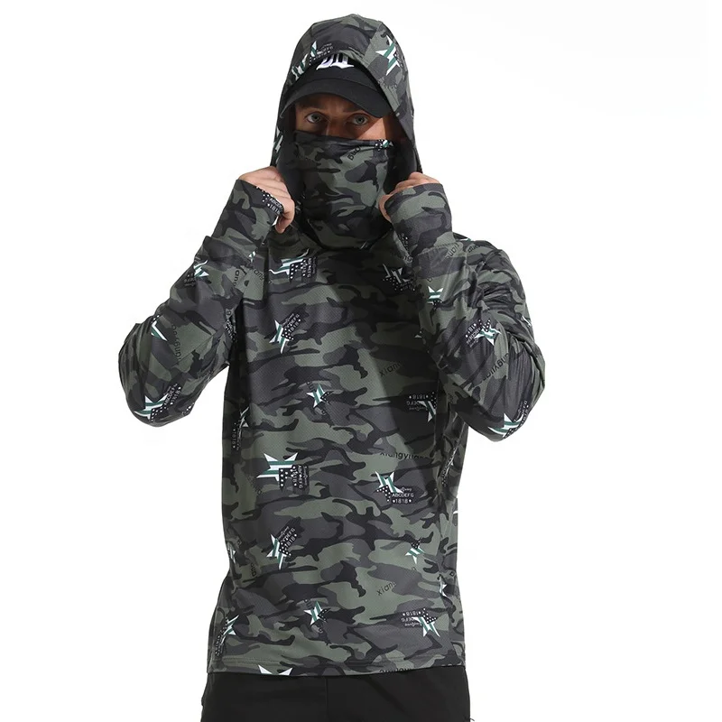 Sublimation custom printing fishing jersey  Upf50+  long sleeve fishing sun protection face mask hoodie