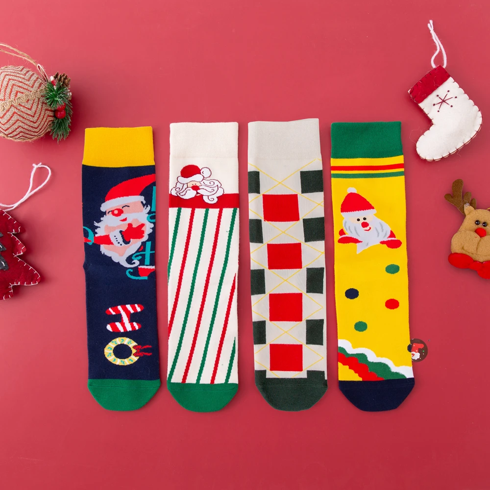 novelty cartoon fun holiday santa cotton knit crew xmas winter ladies merry women s ready to ship christmas socks box