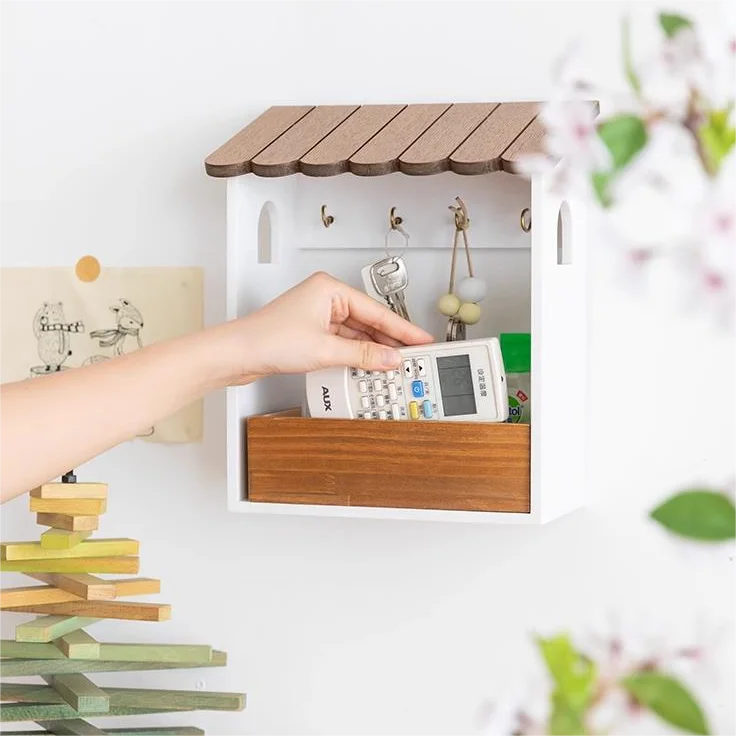 Solid Wood Door Key Storage Box Decoration Cute Remote Control Mask Hanging Frame Entering Door foyer Shoe Cabinet