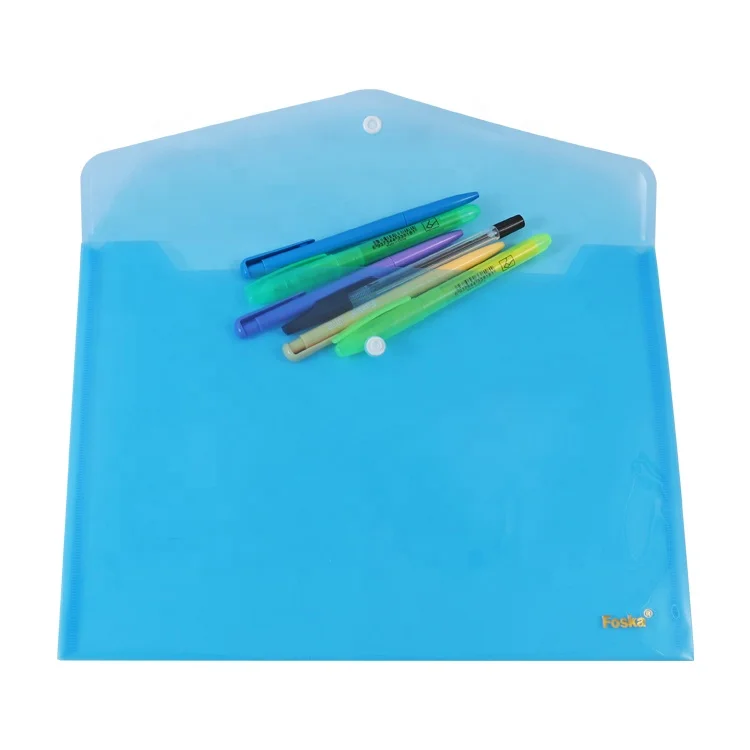 High-quality PP Plastic Corrosion Resistant 5 Colors A4 FC Size Plastic Envelope Pockets for File