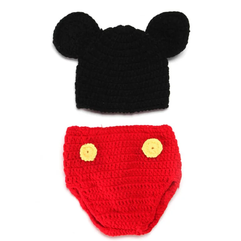 Newborn Infant Girl Boy Crochet Knit  Photography Baby Clothes Outfit Props Hat Diaper And Feet Set For Photography