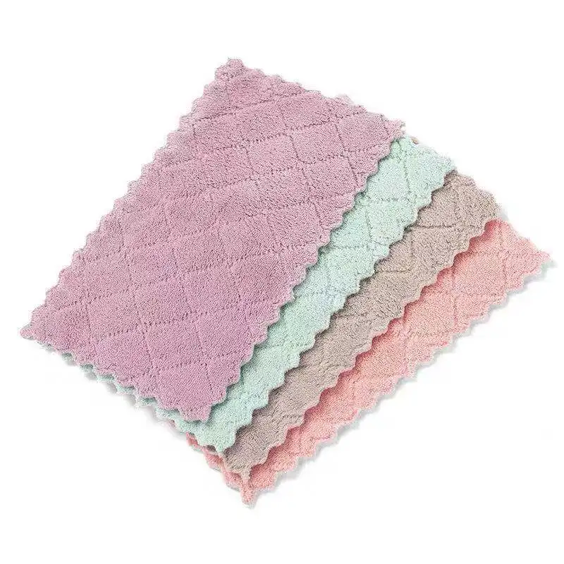 Household 30*30cm Dish Washing Microfiber Coral Fleece Kitchen Towel Cleaning Cloths