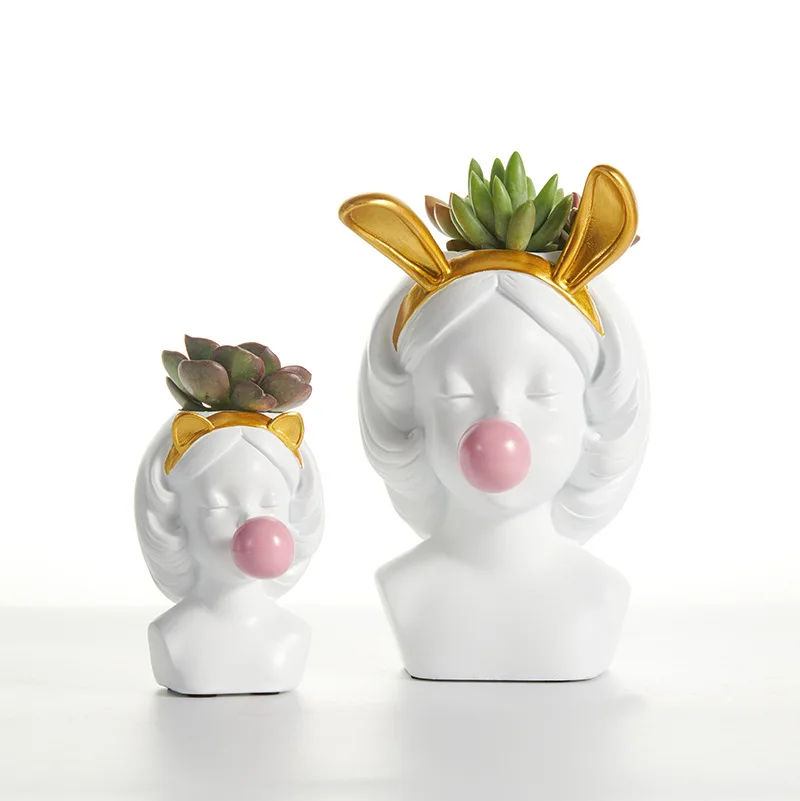 Nordic Style Resin Vase Cute Girl Bubble Gum Decorative Small Flower Pot  Modern Lovely Art Decoration Flower Arrangement