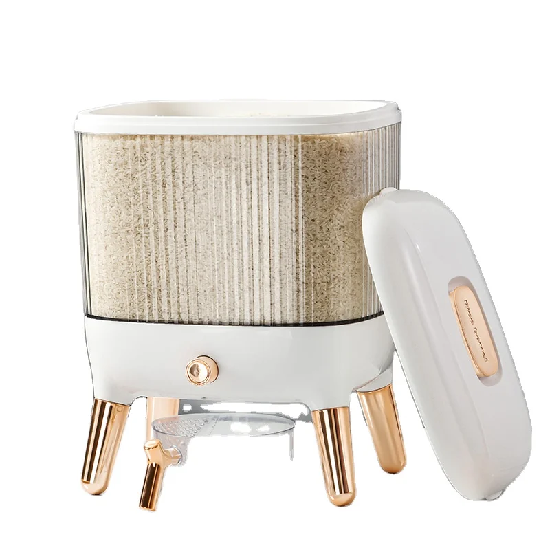 New Elegant Rice Food Dispense Flour Bean Cereal Bucket Automatic Dry Food Dispenser Grain Storage Container Food Storage Box