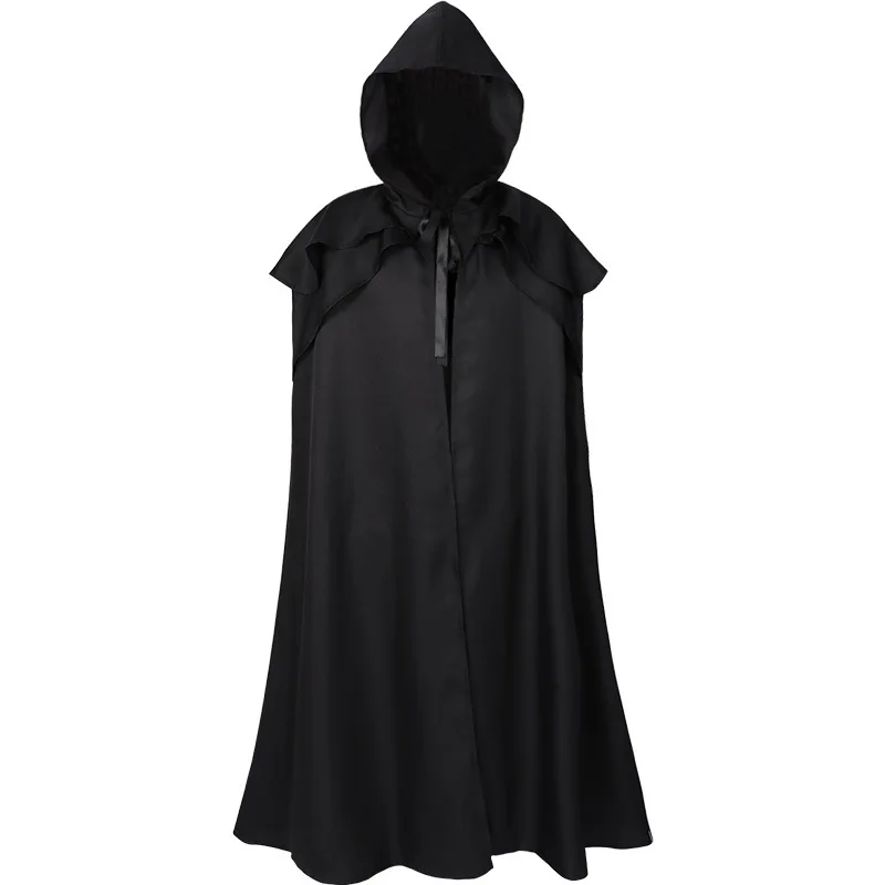Men Cloak Hooded Medieval Monk Costume Solid Windproof Mens Trench Coat Gothic Wicca Wizard Cape Halloween Death Mantles