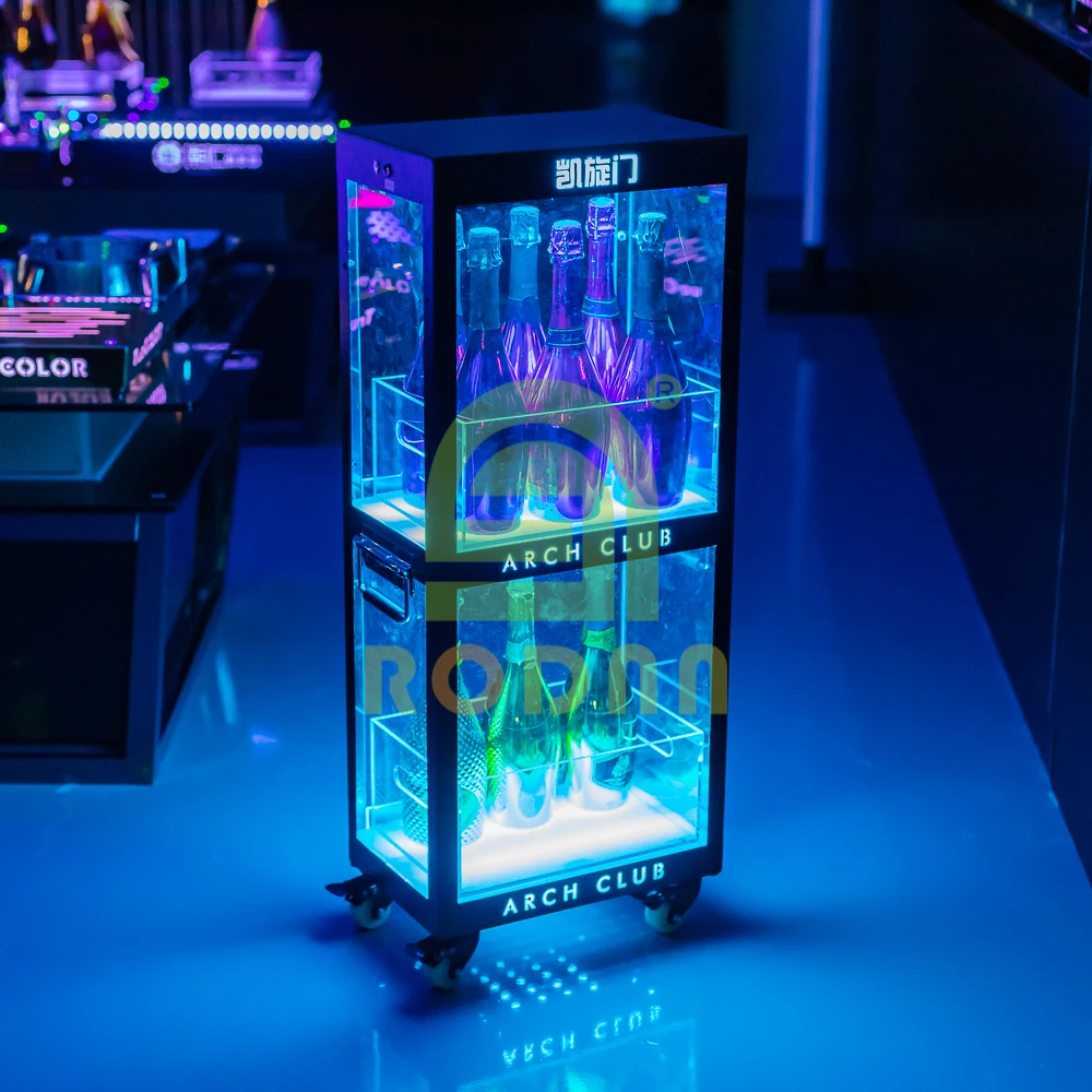 Rodnn Three Tiers Champagne Bottle Display Racks LED Cabinet small