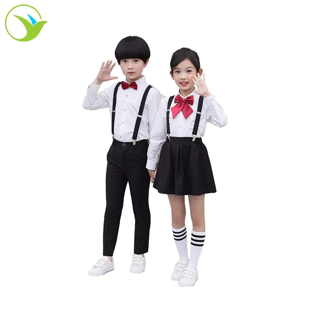 
Design custom primary kids white color skirts black shirt pants wholesale school uniforms for boy girl 
