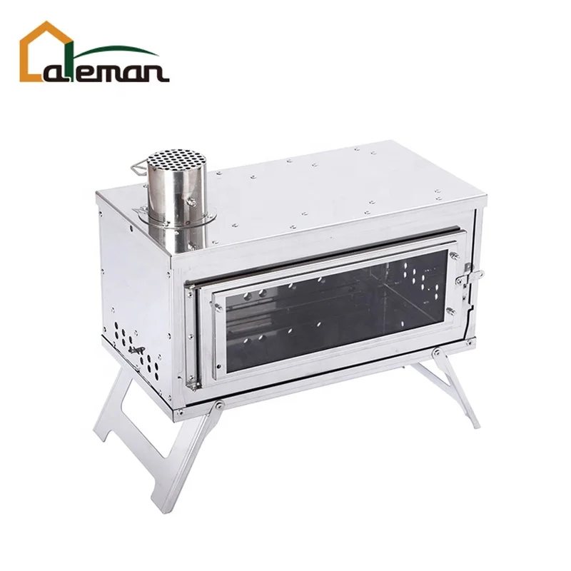 Folding Stainless Steel Tent Stove, Collapsible Portable Wood Burning Stove w/Large Front View Window, Damper & Chimney Pipe OEM