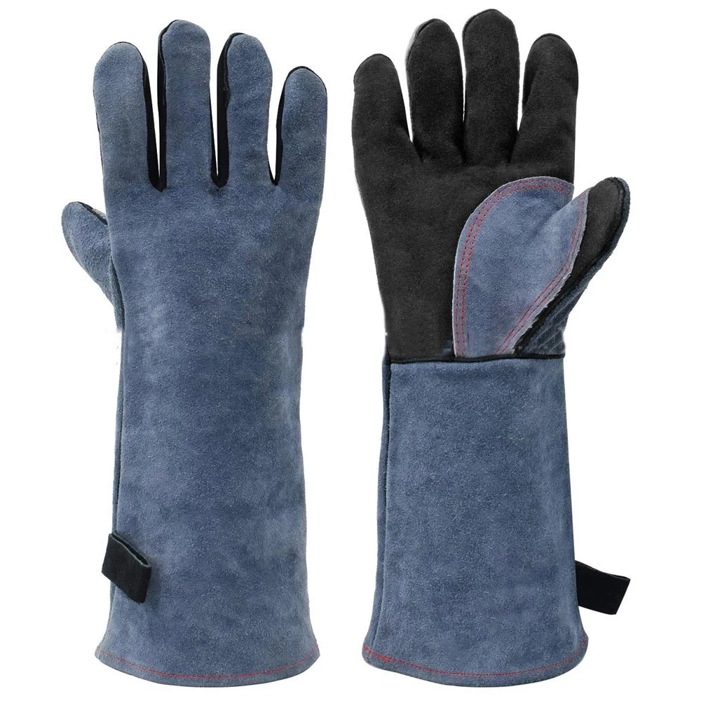 Black 932F Extreme Heat Resistant Fire Retardant Welding Oven Stove Pot Holder Camp Leather Grill Bbq Barbecue Hand Gloves