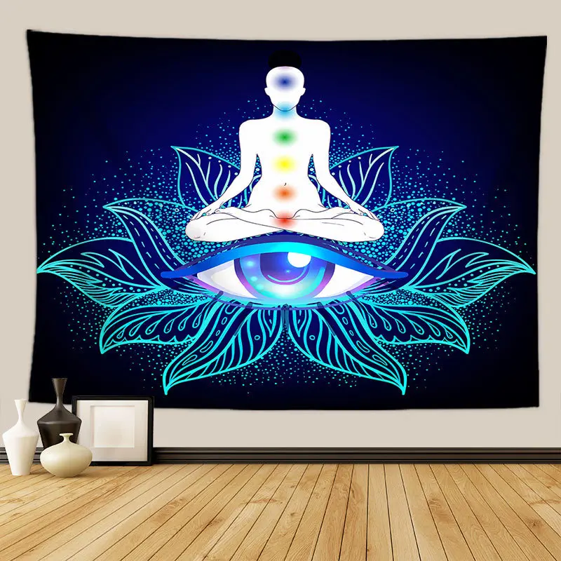 Wholesale Custom Printed Wall Hanging Decoration Led chakra Yoga Meditation Backdrops Tapestry