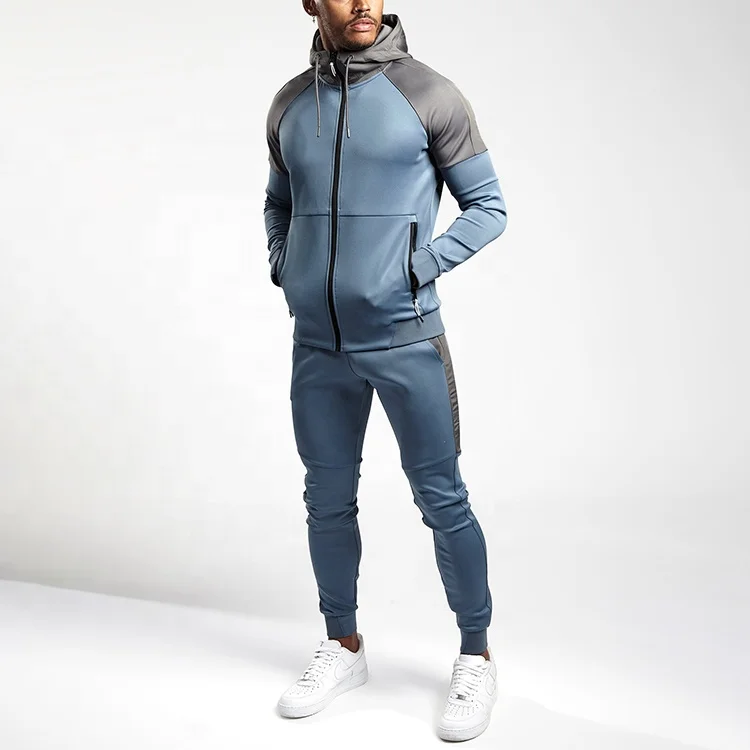 Custom full zip up hoodie and jogger tech fleece unbranded tracksuit patchwork color block men tracksuit