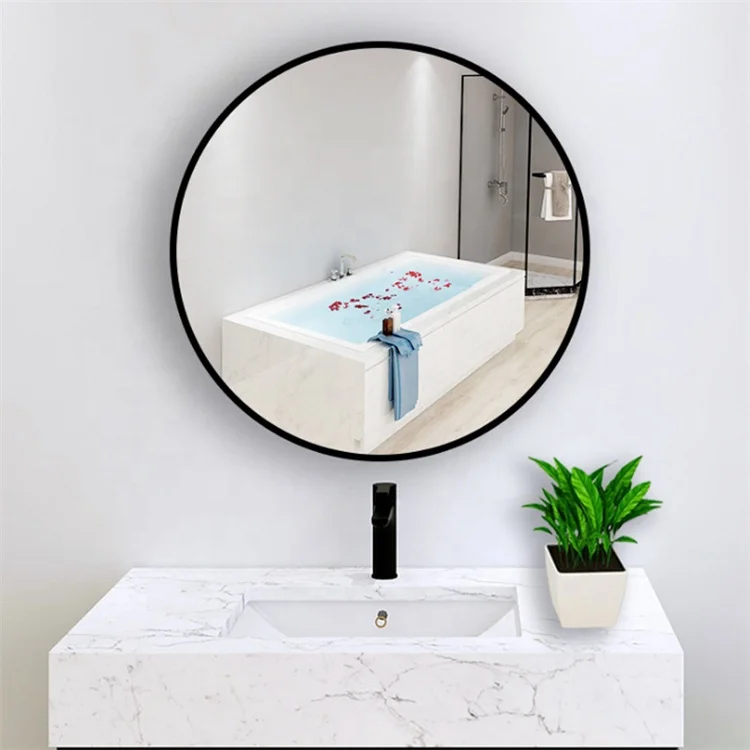 Buy Gold Black Silver Aluminum Alloy Large Metal Frame Circle Round Brushed Mounted Bathroom Wall Mirror for Sale espejo