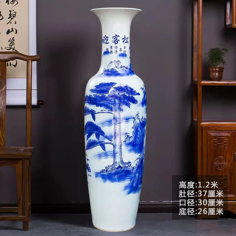 Wholesale Hand Painted Guest Greeting Pine Design Big Flower Vase Ceramic