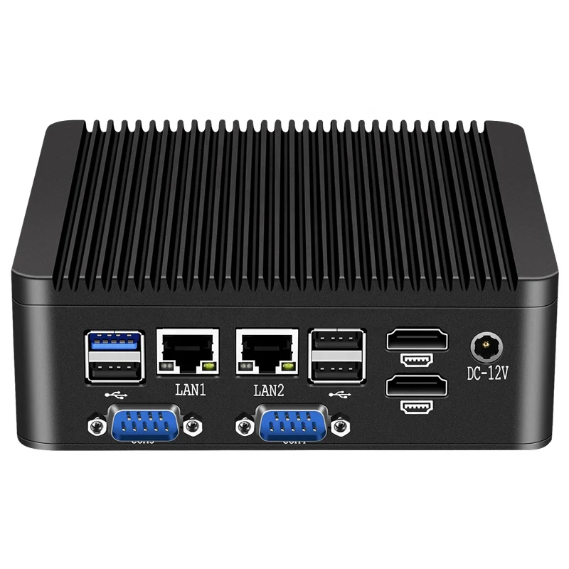 Fanless Industrial Mini PC Quad Core J4125 N4000 2 LAN 4 COM RS485 Win10 Pro Linux WIFI Desktop Computer