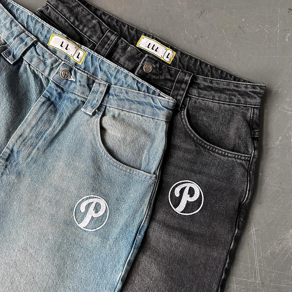 Manufacturer Custom Designer Pour Homme Loose Oversized Acid Wash Vintage Embroidery Distressed Denim Pant Baggy Jeans Men