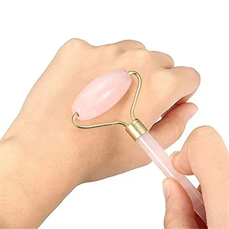 Natural crystal quartz relaxing facial massage jade stone face roller rose for face