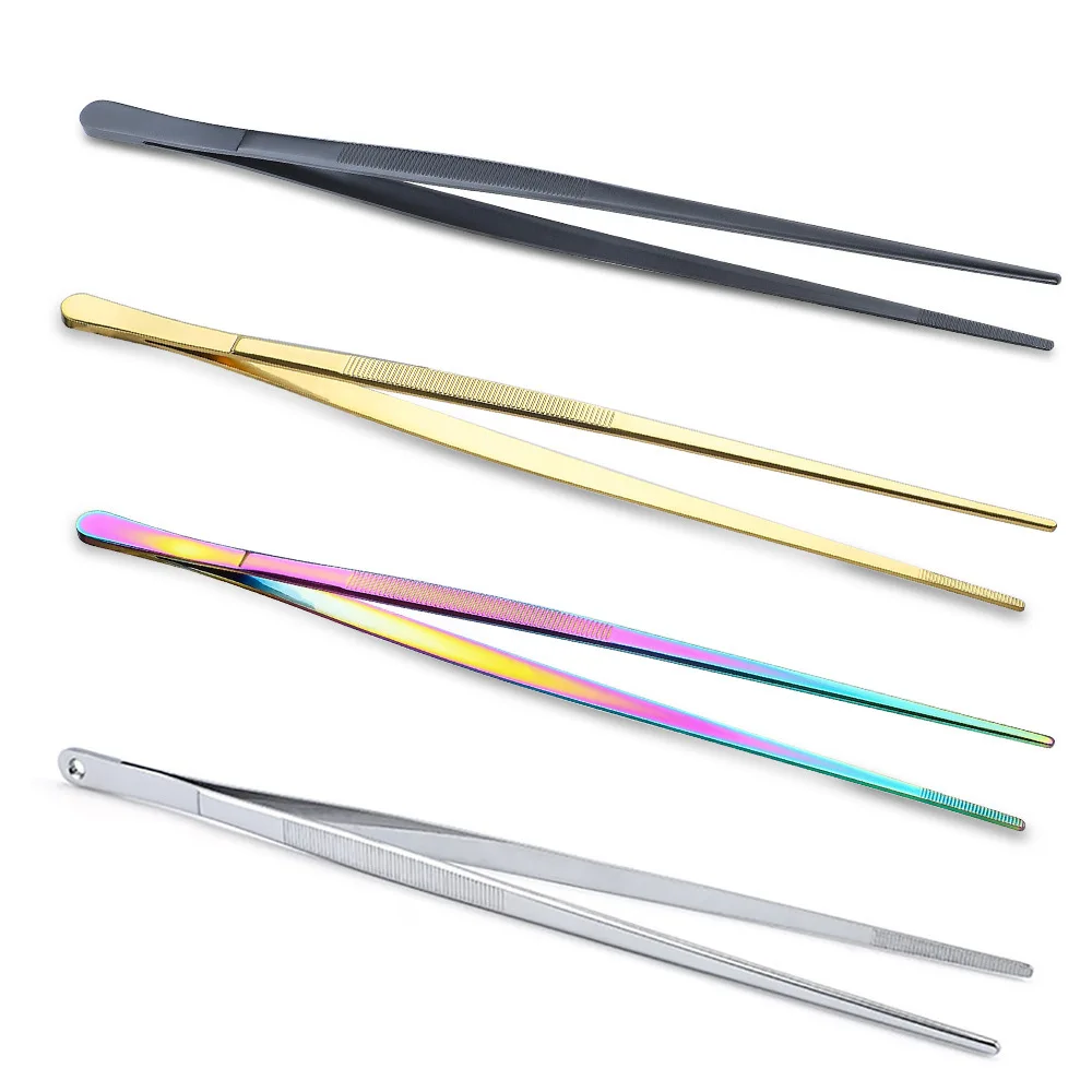 12 Inch Stainless Steel Kitchen Chef Tweezers Sets Food Long Tong with Serrated Tips food Tweezer for Cooking