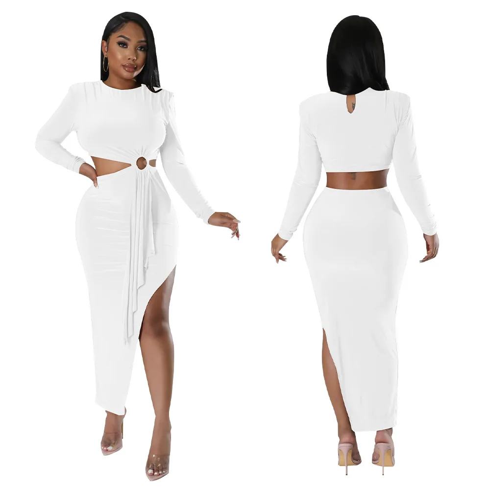 YW7220 New Arrival Love Dress Evening Mini Woman Irrigularity Sexy Dress Long Sleeve O-neck Lateral Dew Waist Wholesale