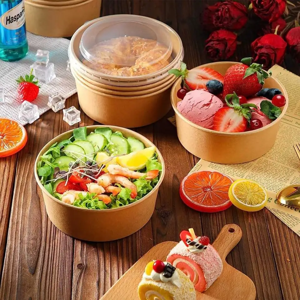Wholesale Cheap Price Kraft Paper Salad Bowl Round Shape Salad Bowl Eco Friend Round Paper Bowl