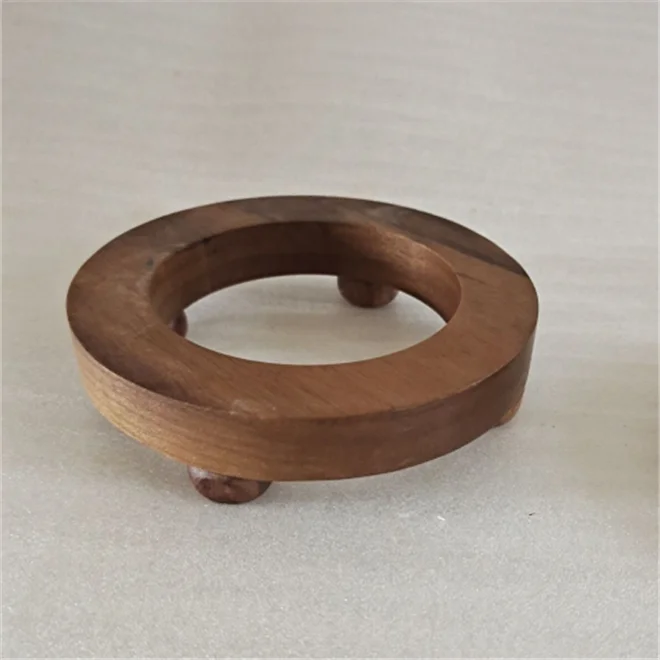 Round Hollow Display Stand 4-Legged Wood Base Pedestal Glass Jar Sealing Lid Walnut Wood Base for Glass Cylinder Containers