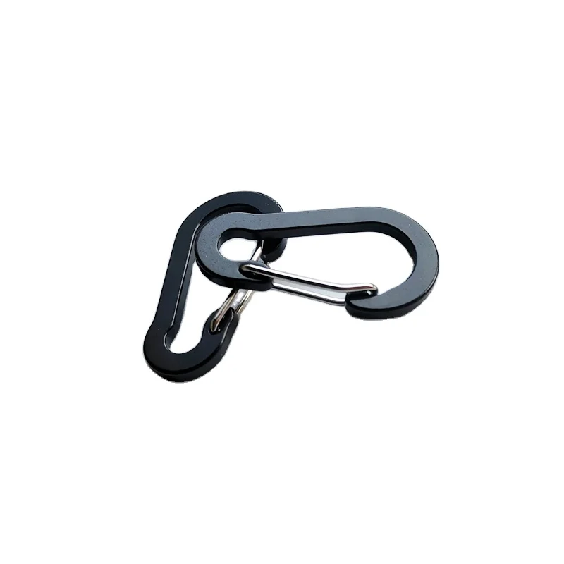Custom Logo Aluminum Spring Black Flat Carabiner Snap Hook Hanger With Steel Gate