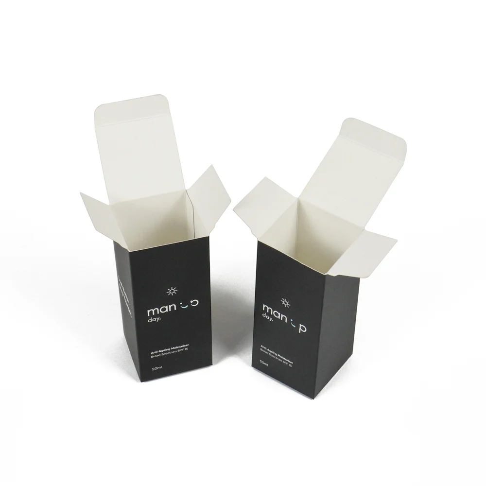 Custom Eco Friendly Biodegradable Product Cardboard Packaging Box Black Card Paper Skincare Cosmetic Suntan Lotion Paper Box